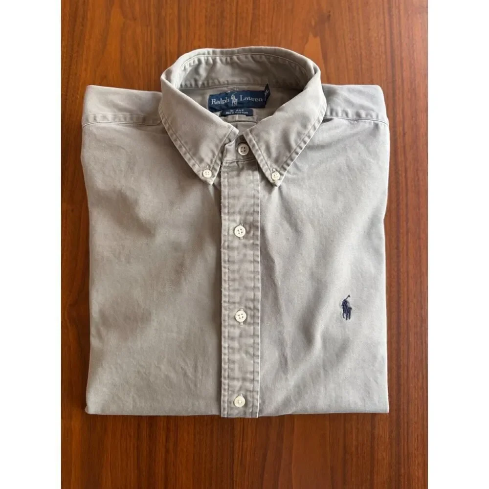 Vintage 90s Ralph Lauren Blake Heavy Cotton Twill Button Down Shirt Khaki XL